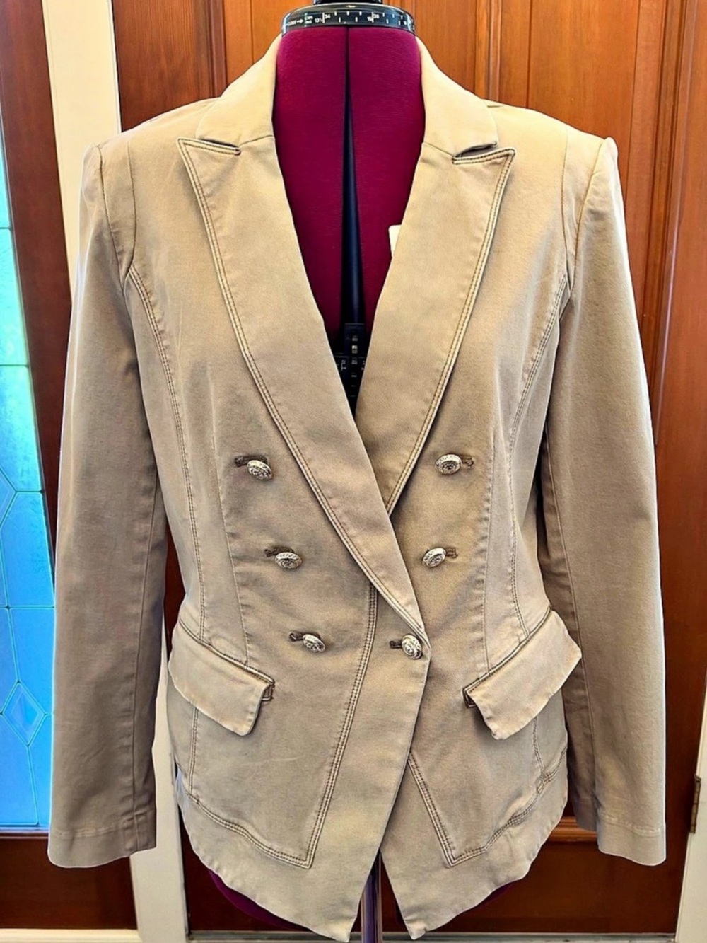 White House Black Market Double Breasted Military Blazer with Crest Buttons